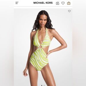 Michael Kors Zebra Print Cut Out One Piece Limeade